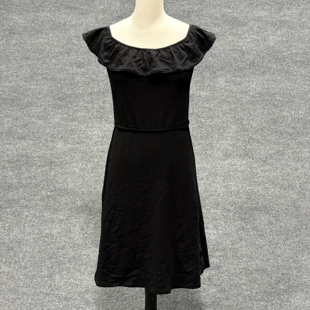 Boden Dress Womens 6 Black Off Shoulder Ruffle Neck Belted Knee Length